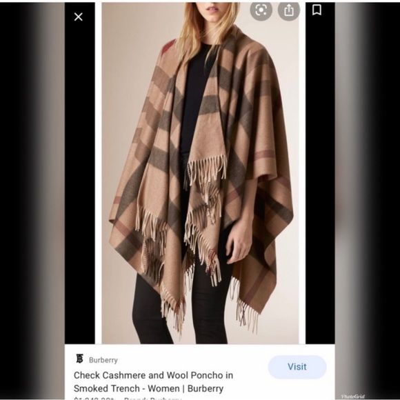 Burberry merino wool poncho cape one size fits all - Picture 2 of 14